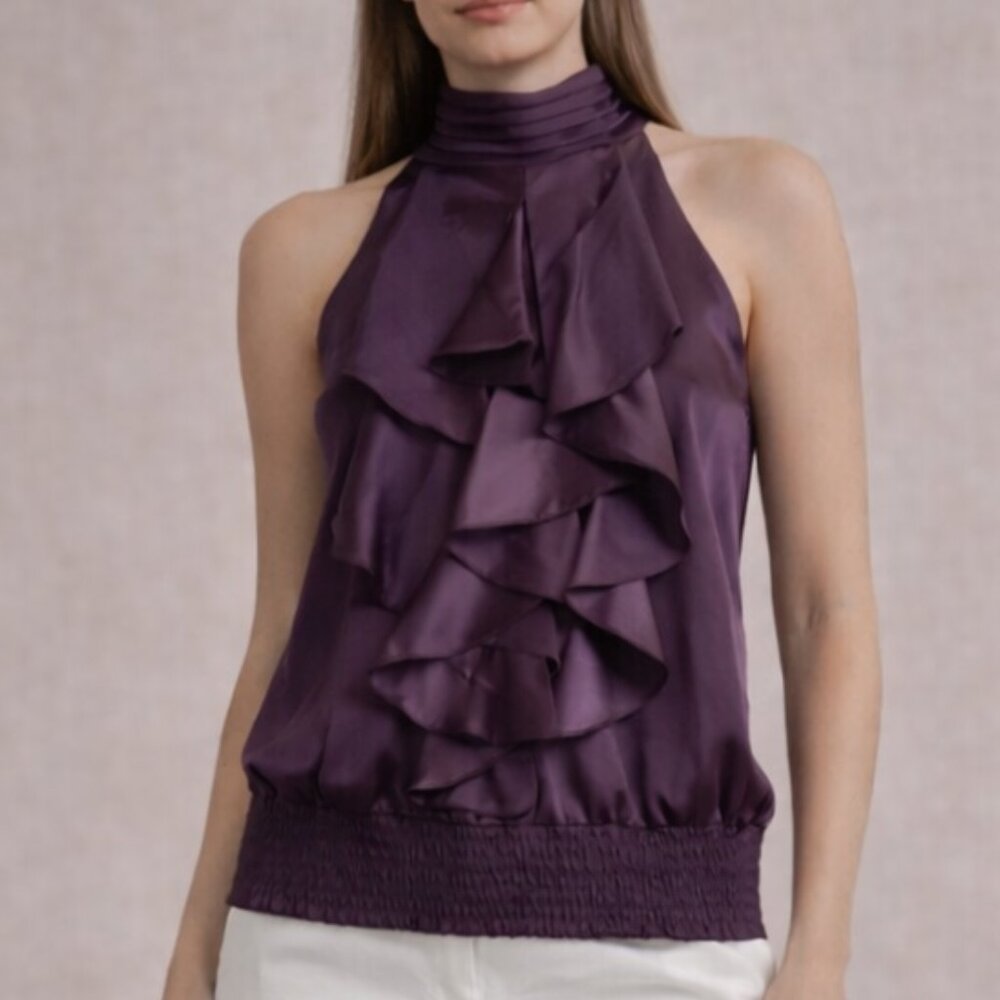 Purple 100% Silk Dress Halter Tank Medium